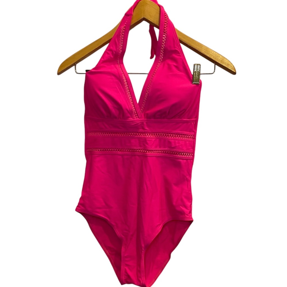 NWT Tempt Me Fuschia One Piece Halter Style Swimsuit sz S